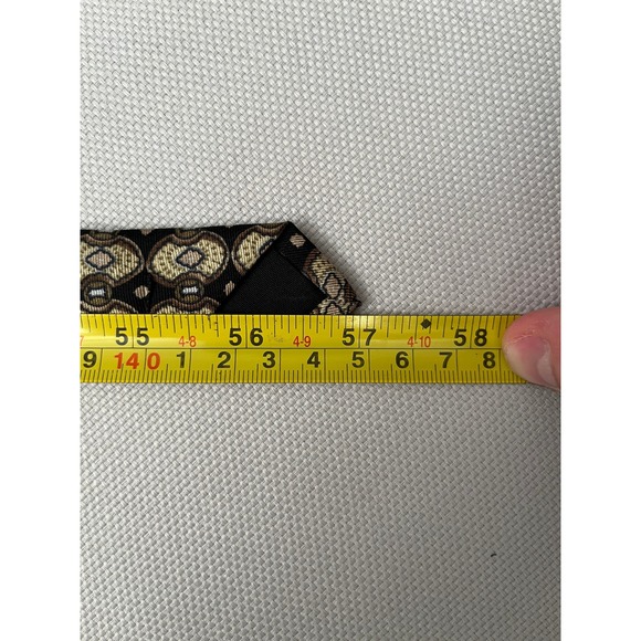 Hunting Horn Riggings Men's Silk Tie Black Gold Geometric Pattern - Picture 3 of 3
